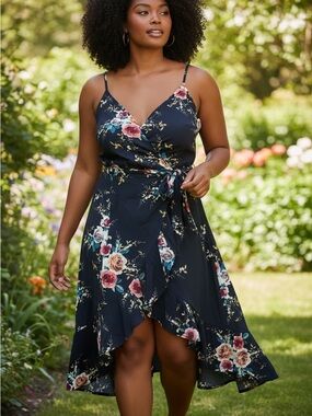 Grace Karin Navy Floral High-Low Wrap Dress